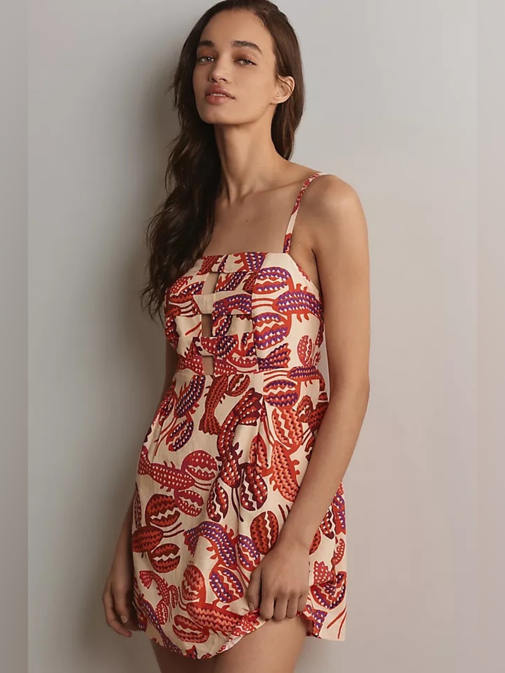 NWT Farm Rio Printed Spaghetti Strap Mini Dress in Cream and Red Sz M